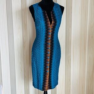 Missoni Black and Blue Plunge Sheath Midi Dress